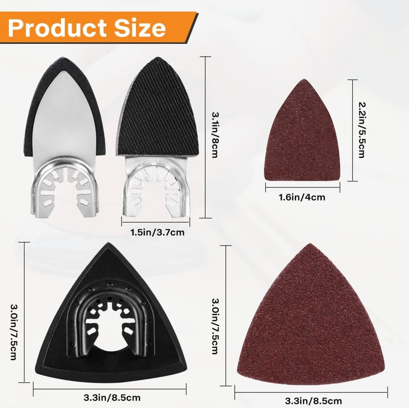 Spmarkt 104pcs Oscillating Tool Sanding Pad, Detachable Rigid Multitool Sandpaper, Include Triangle & Finger Sanding, 60/80/120/180/240 Grit Sandpaper with High-Velour Backing Detail Sanding Pads Kit - Image 5